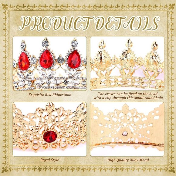 2 Pcs Crown Set Alloy Diamond Men Women Royal Wedding Party Accessories main image 4